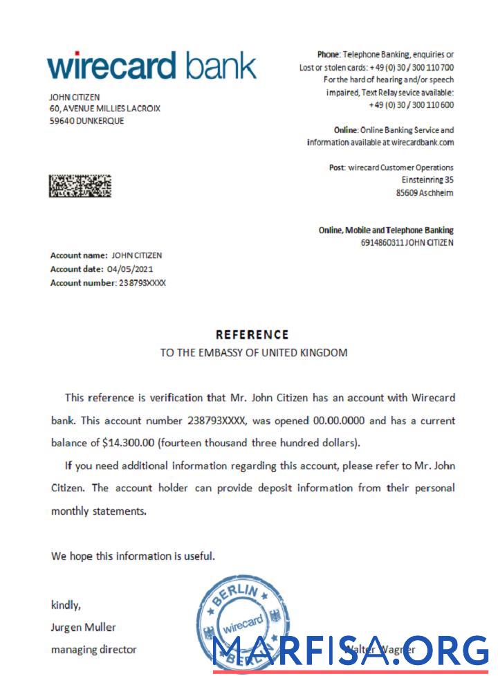 Германия Wirecard Справка макет
