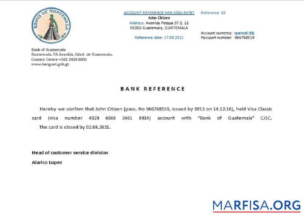 Гватемала Банковский of Гватемала closure Справка образец