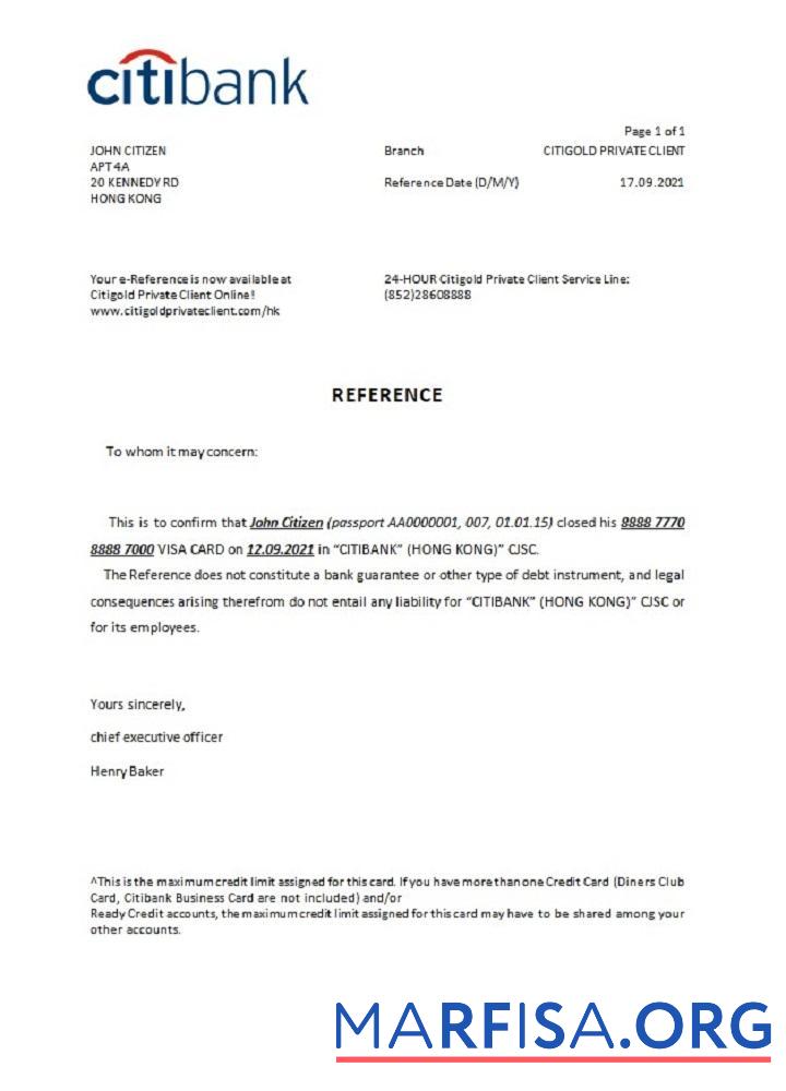 Гонконг Citibank closure Справка дизайн