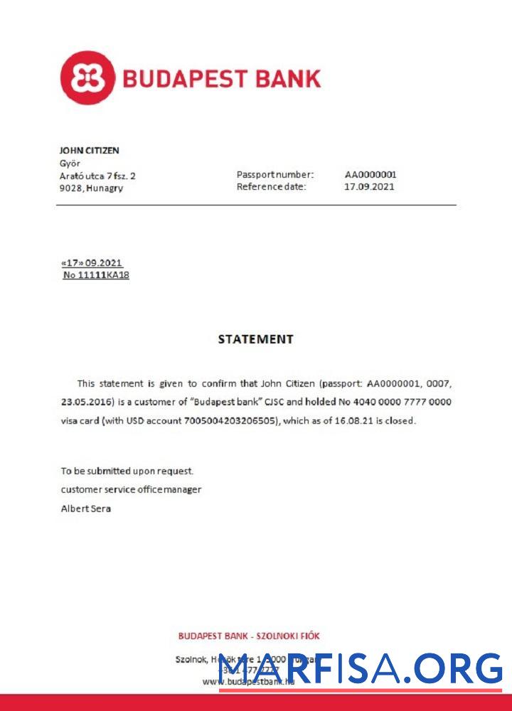 Венгрия Budapest Банковский closure Справка образец
