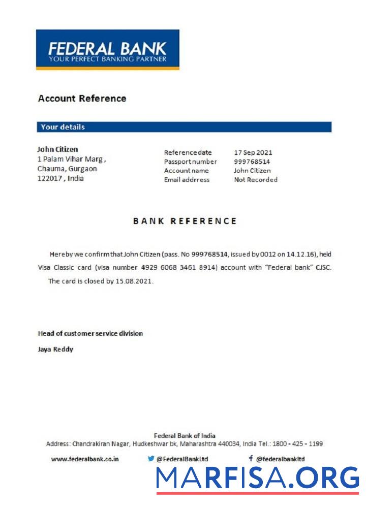 Индия Federal Банковский closure Справка шаблон