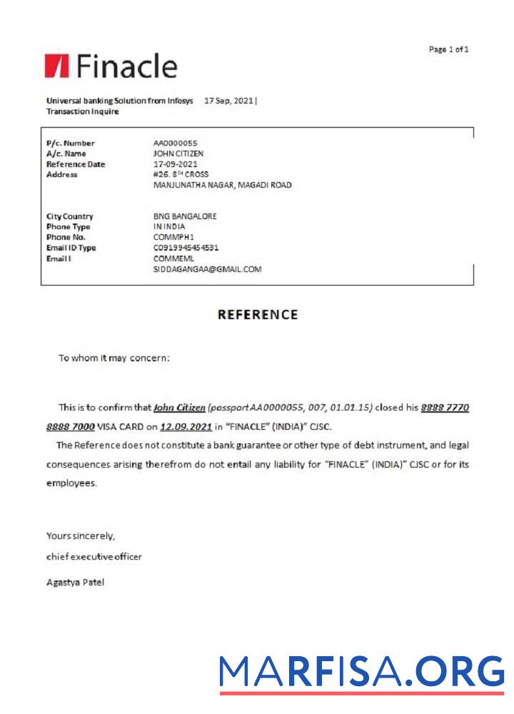 Индия Finacle Банковский closure Справка шаблон