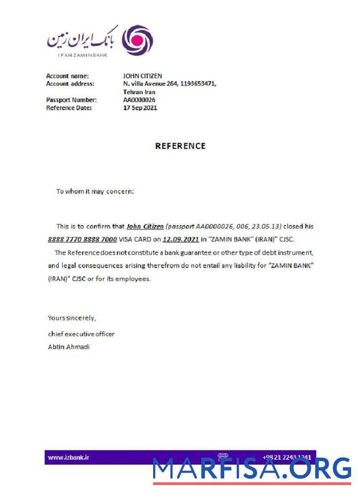 Иран Zamin Банковский closure Справка предпросмотр