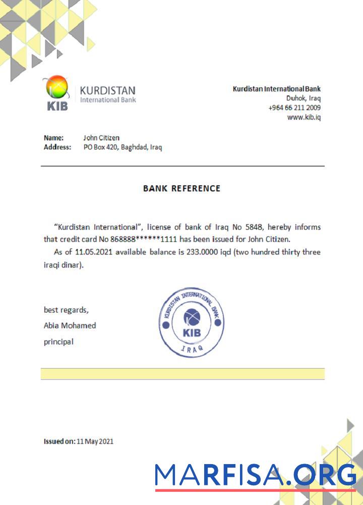 Ирак Kurdistan International Справка макет