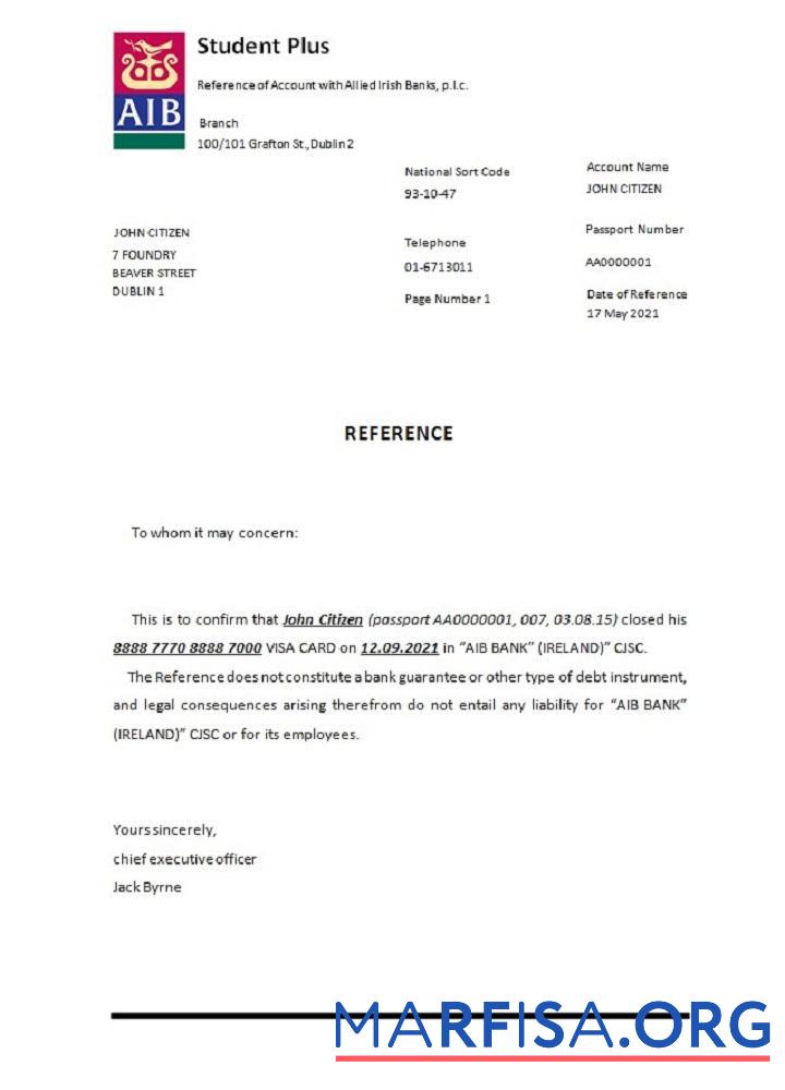 Ирландия AIB closure Справка макет