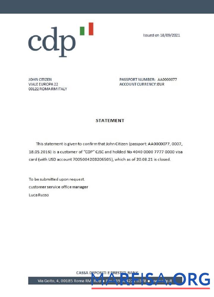 Италия CDP closure Справка макет
