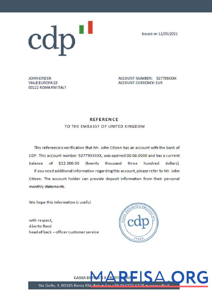 Италия CDP Справка образец