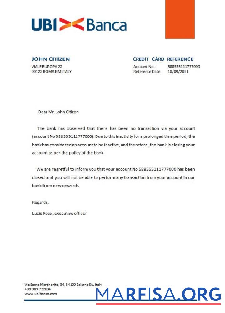 Италия Ubi Banca closure Справка предпросмотр