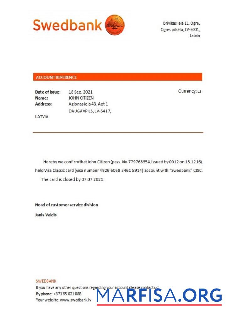 Латвия Swedbank closure Справка предпросмотр