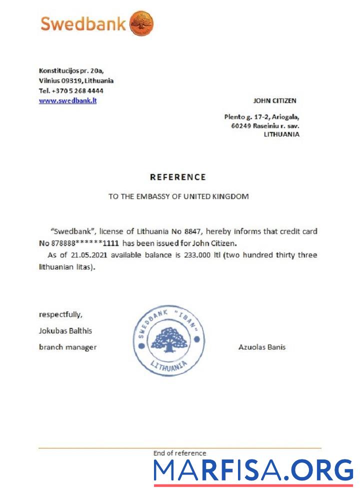 Литва Swedbank Справка дизайн