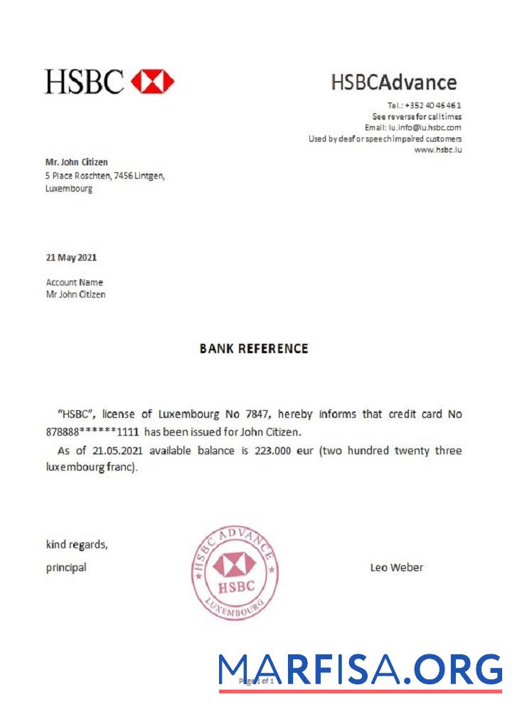Люксембург HSBC Справка дизайн