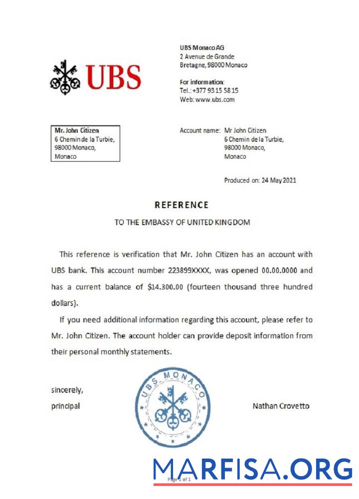 Монако UBS Банковский Справка дизайн