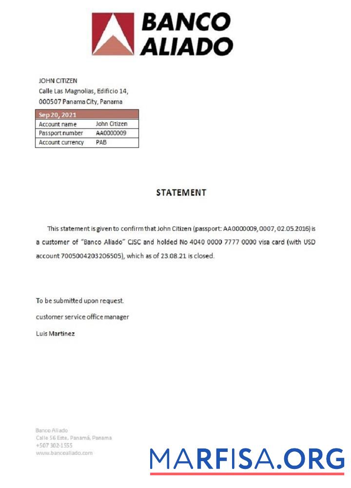 Панама Banco Aliado closure Справка предпросмотр