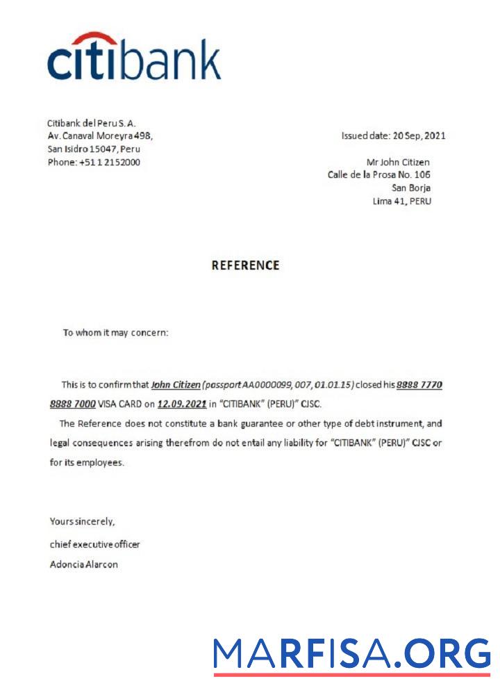 Перу Citibank closure Справка предпросмотр
