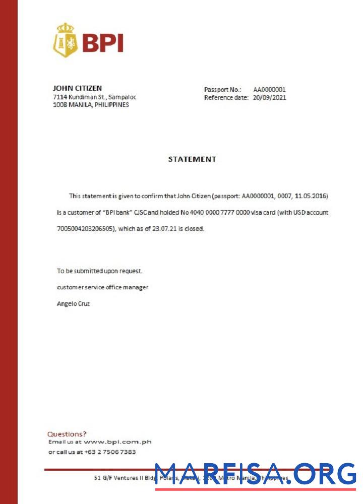 Филиппины BPI closure Справка предпросмотр