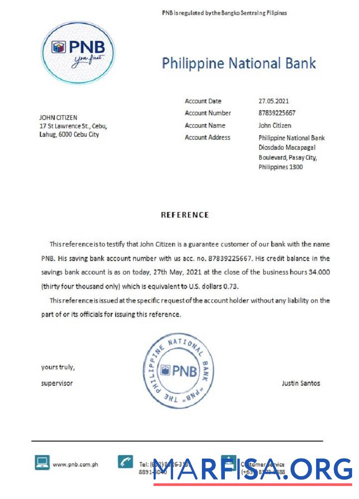 Филиппины PNB Справка дизайн