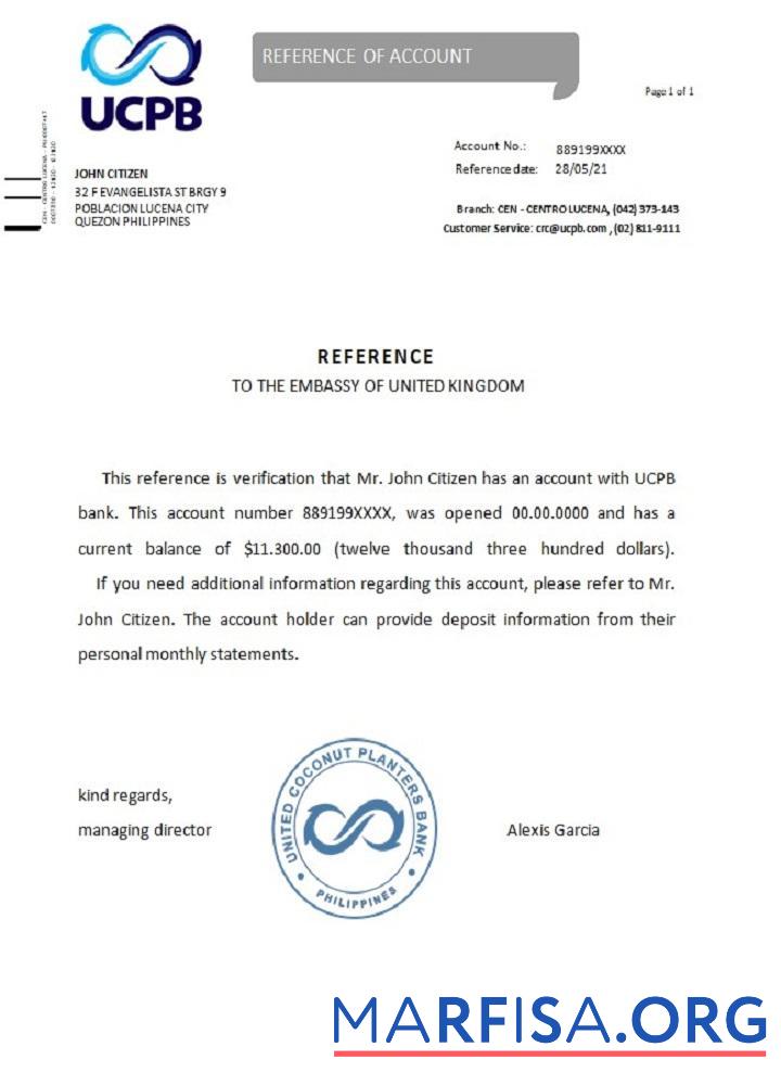 Филиппины UCPB Справка макет