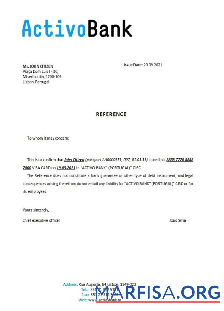 Португалия Activobank closure Справка дизайн