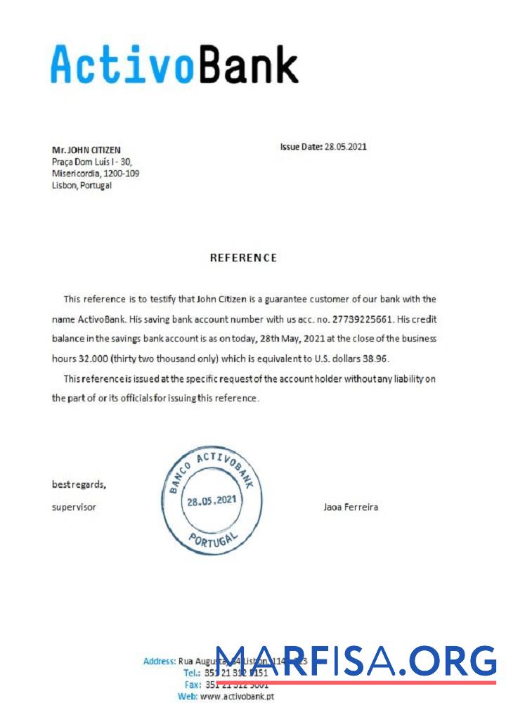 Португалия Activobank Справка дизайн