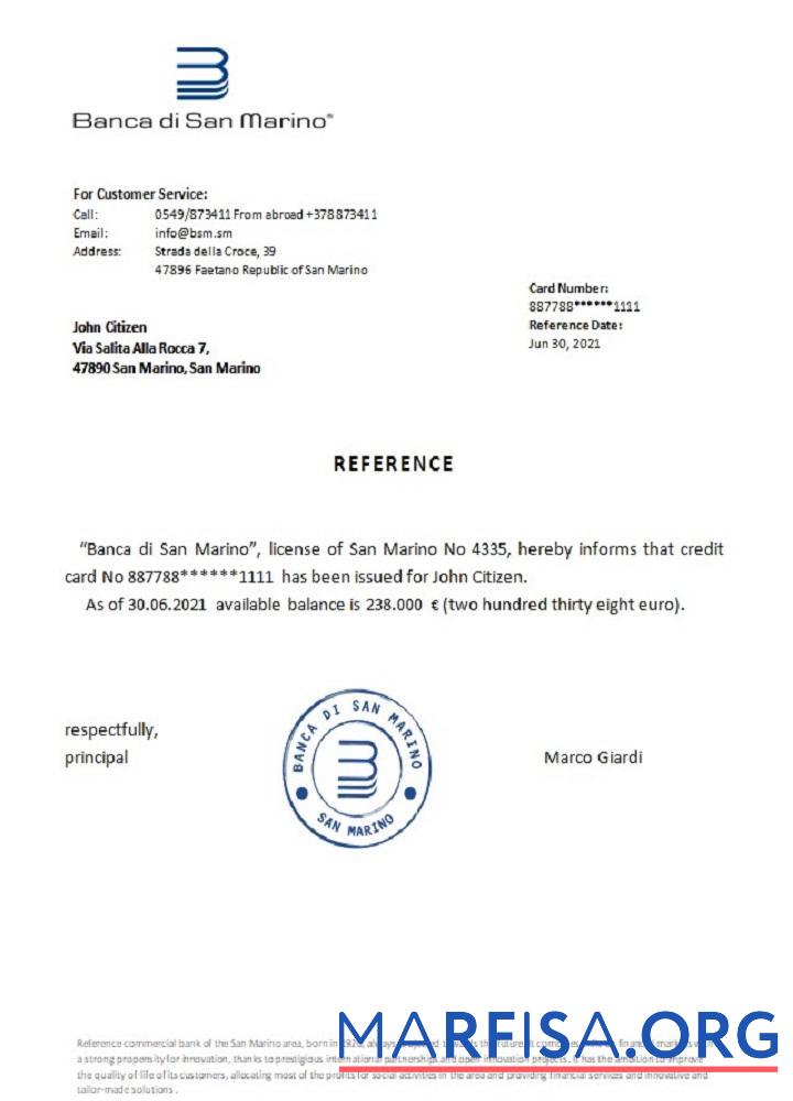 Сан-Марино Banca di Сан-Марино Справка дизайн