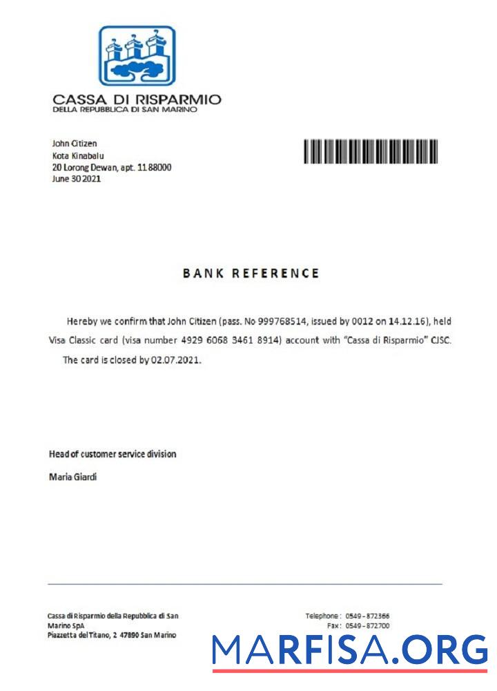 Сан-Марино Cassa di Risparmio closure Справка шаблон