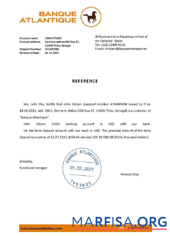 Сенегал Banque Atlantique Справка дизайн