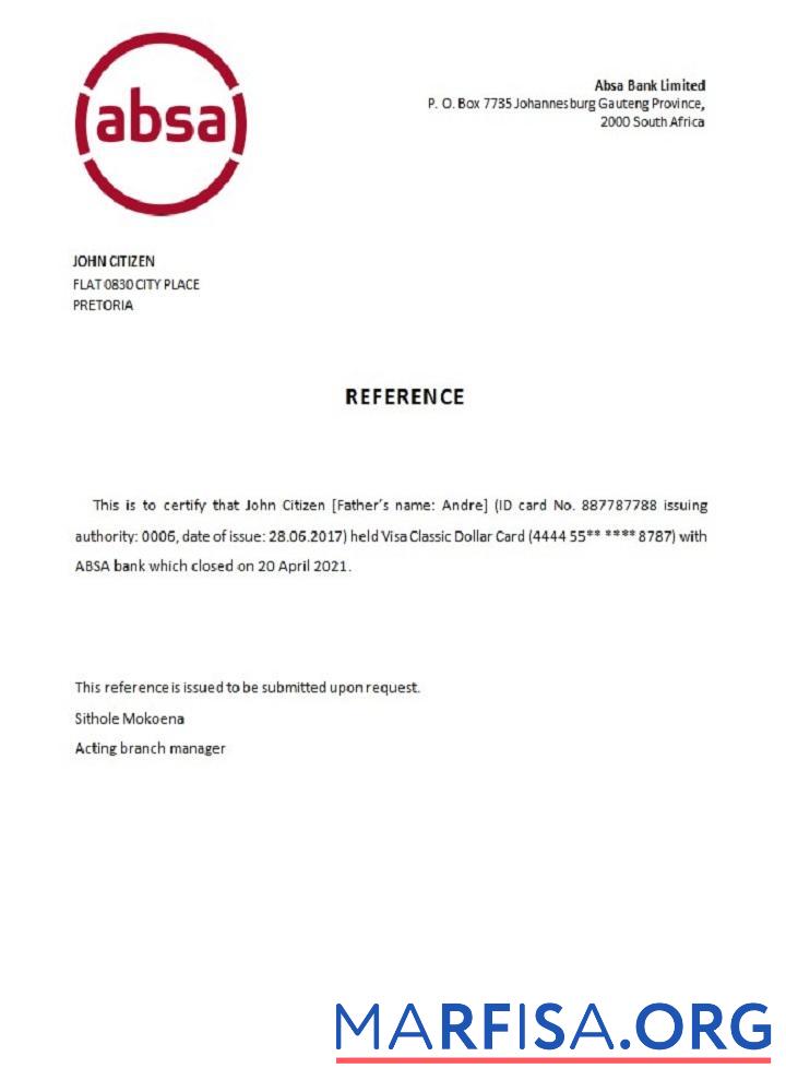 Южная Африка ABSA Банковский closure Справка предпросмотр