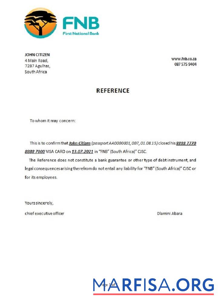 Южная Африка FNB closure Справка дизайн