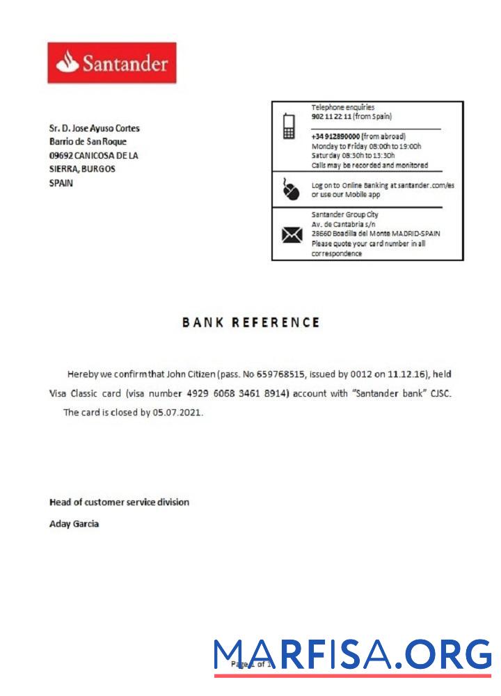 Испания Santander closure Справка предпросмотр