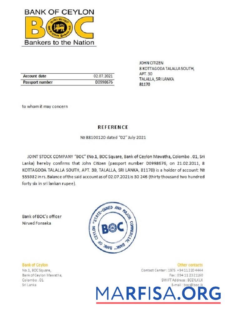 Шри-Ланка BOC Справка дизайн