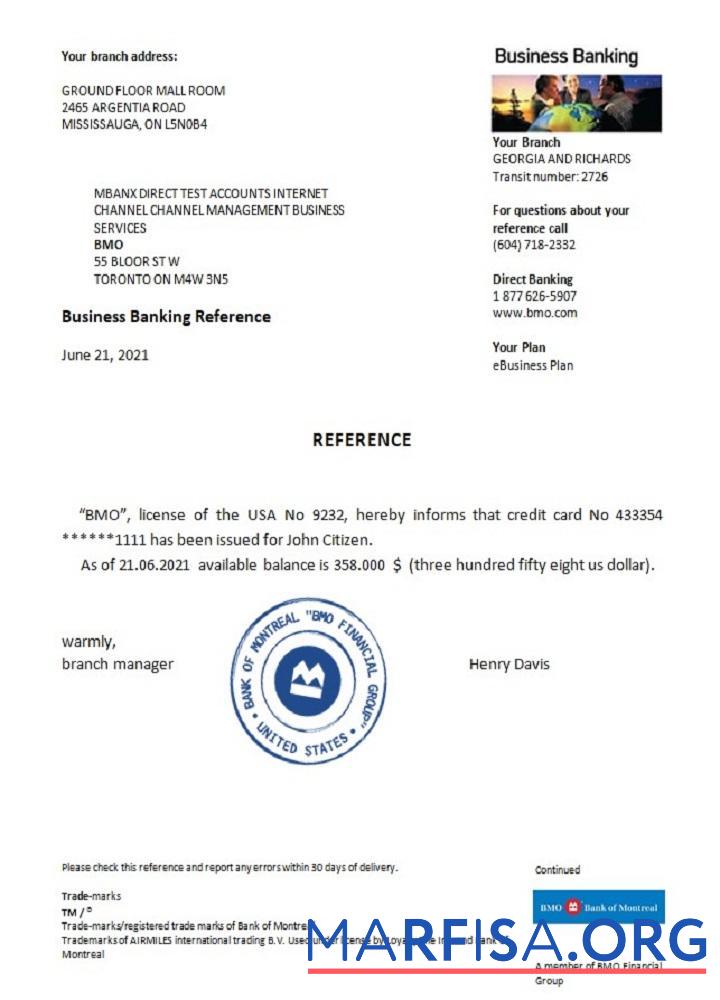 США BMO Справка дизайн