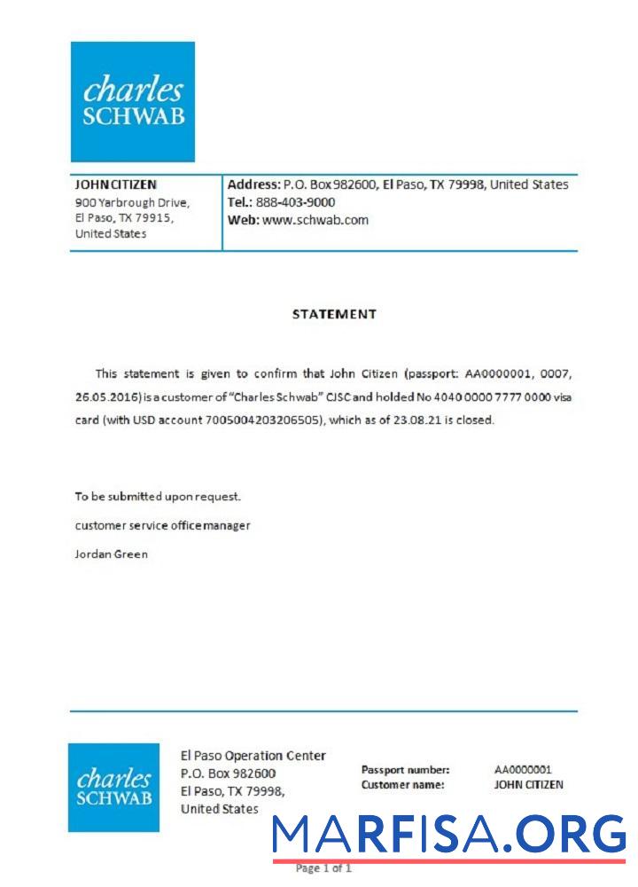 США Charles Schwab closure Справка дизайн