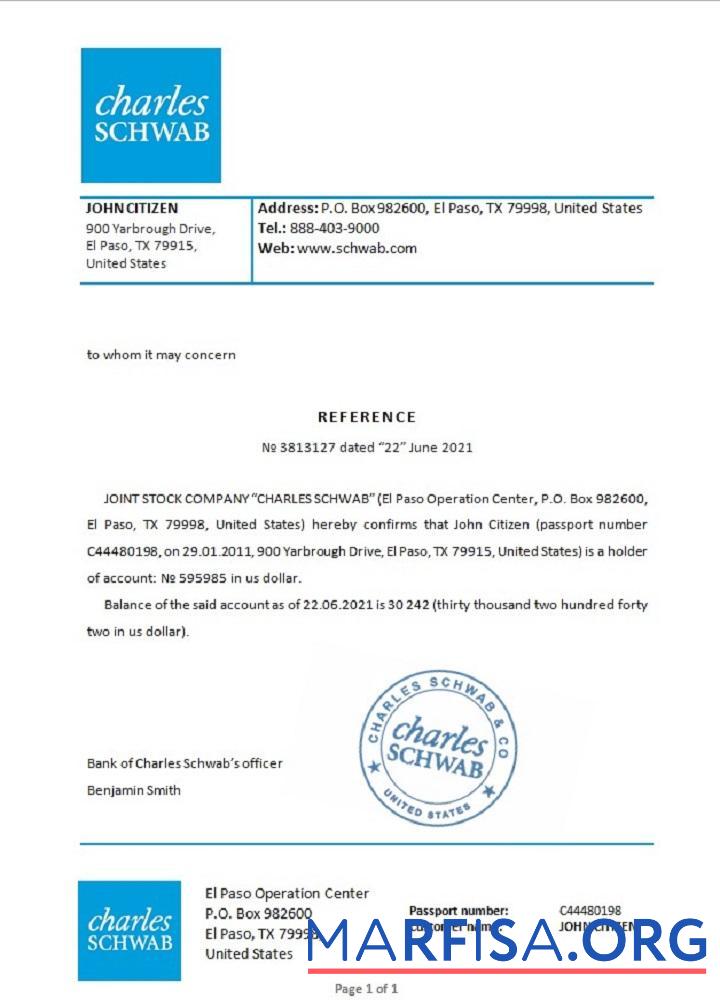 США Charles Schwab Справка макет
