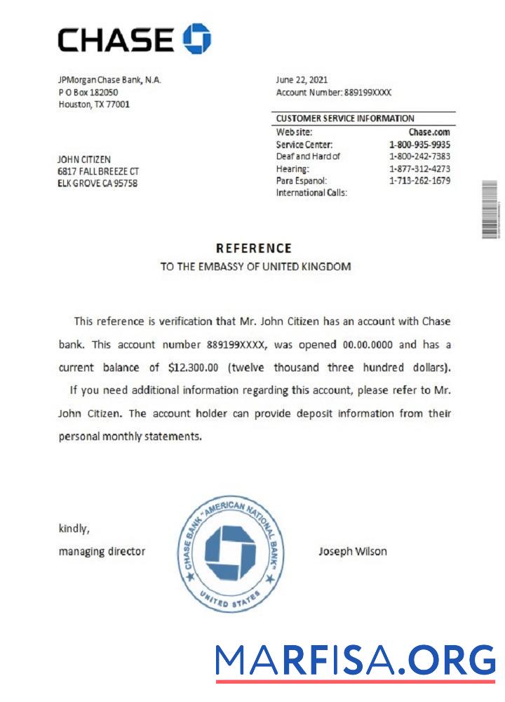 США Chase Справка макет