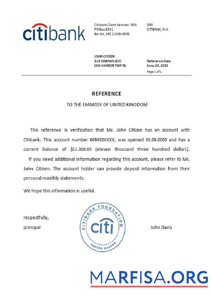 США Citibank Справка дизайн