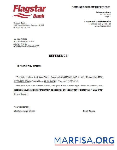 США Flagstar Банковский closure ref scr макет