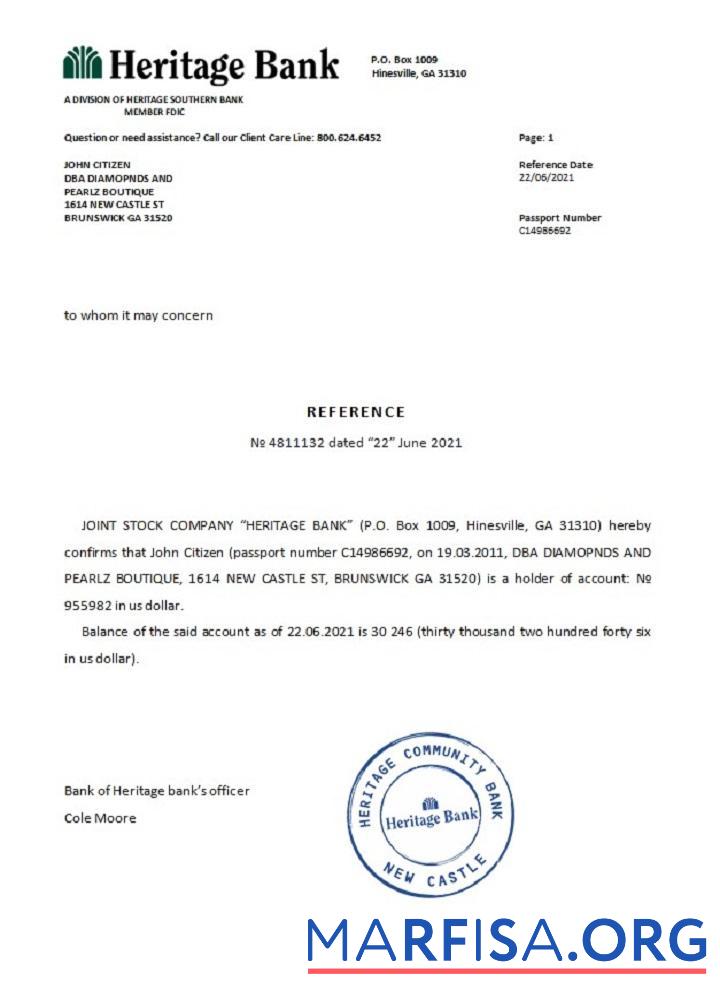 США Heritage Банковский Справка шаблон