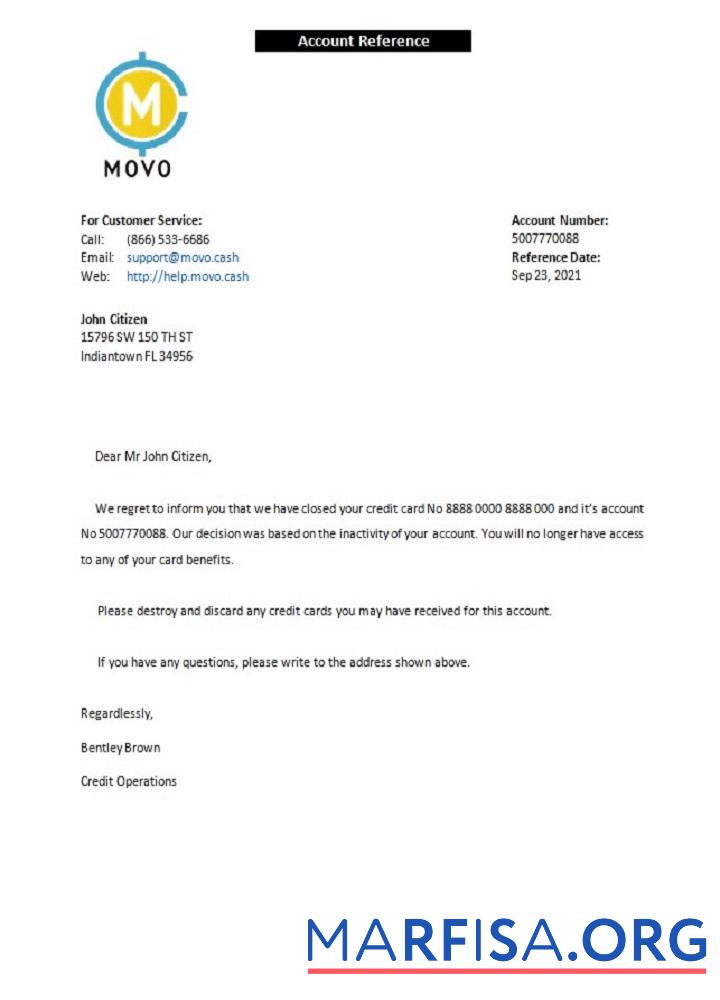 США Movo closure Справка макет