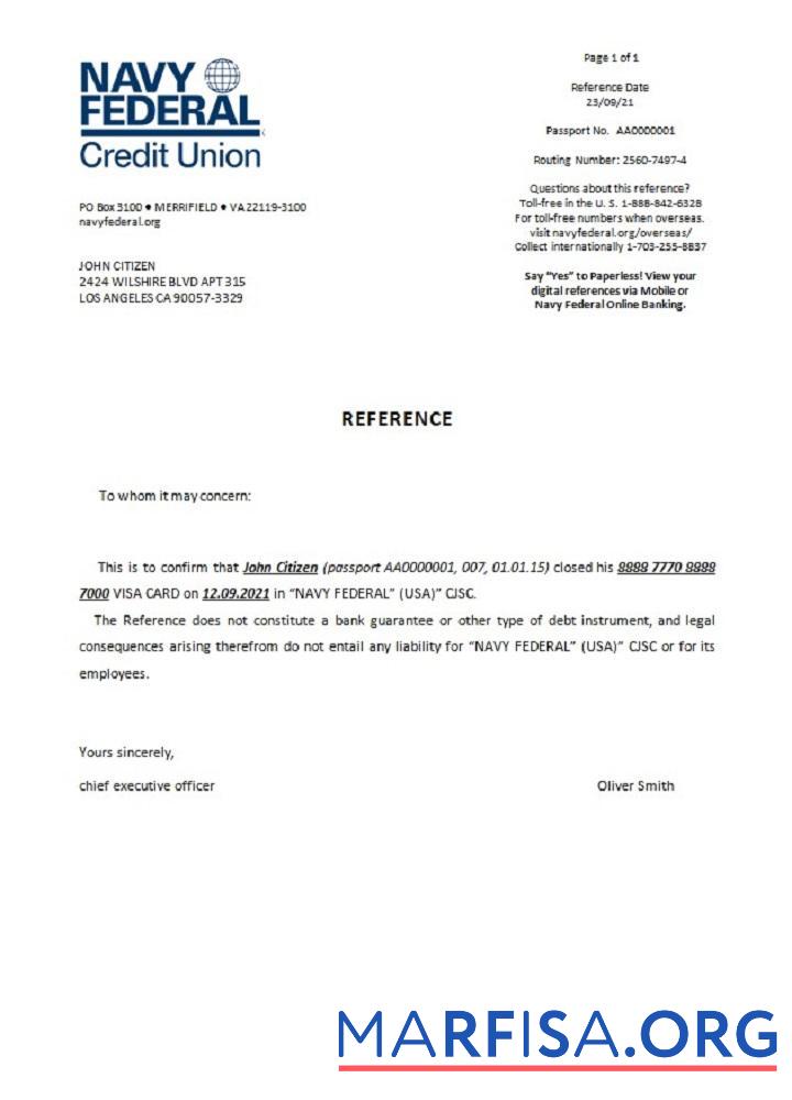 США Navy Federal closure Справка шаблон