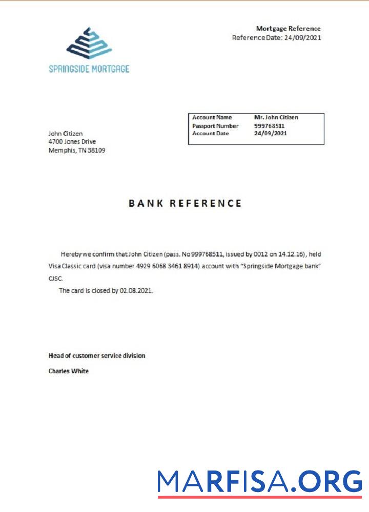 США Springside Ипотека closure Справка дизайн