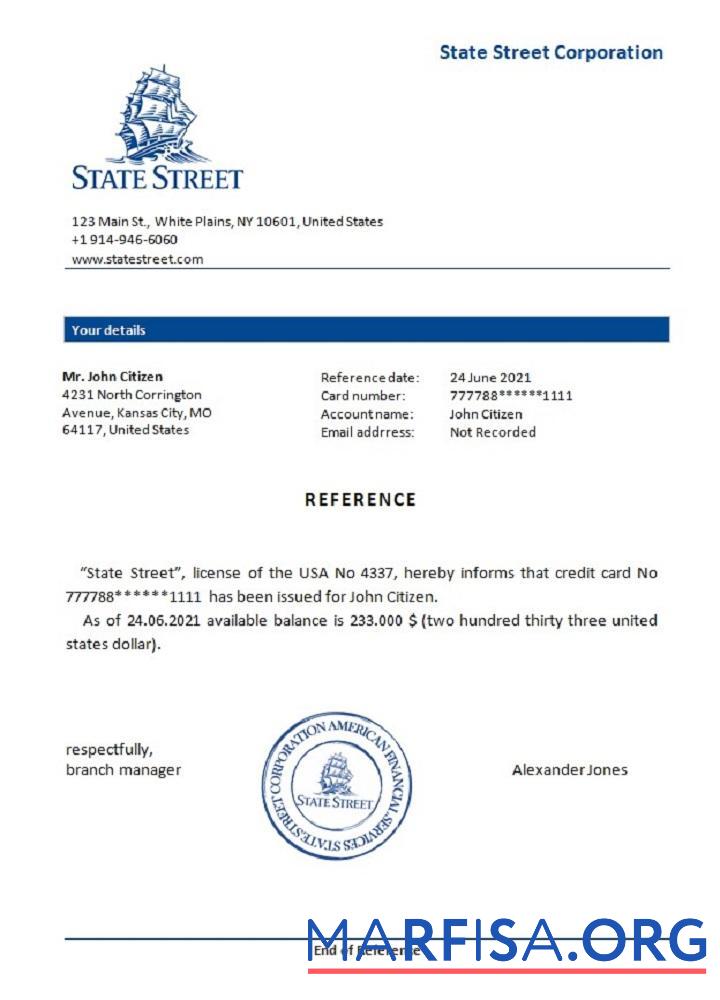 США State Street Справка дизайн