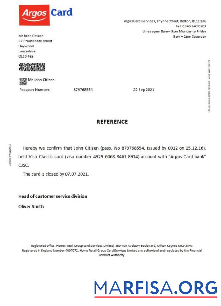 Великобритания Argos Карта closure Справка шаблон