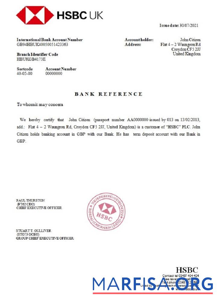 Великобритания HSBC Справка 2 шаблон