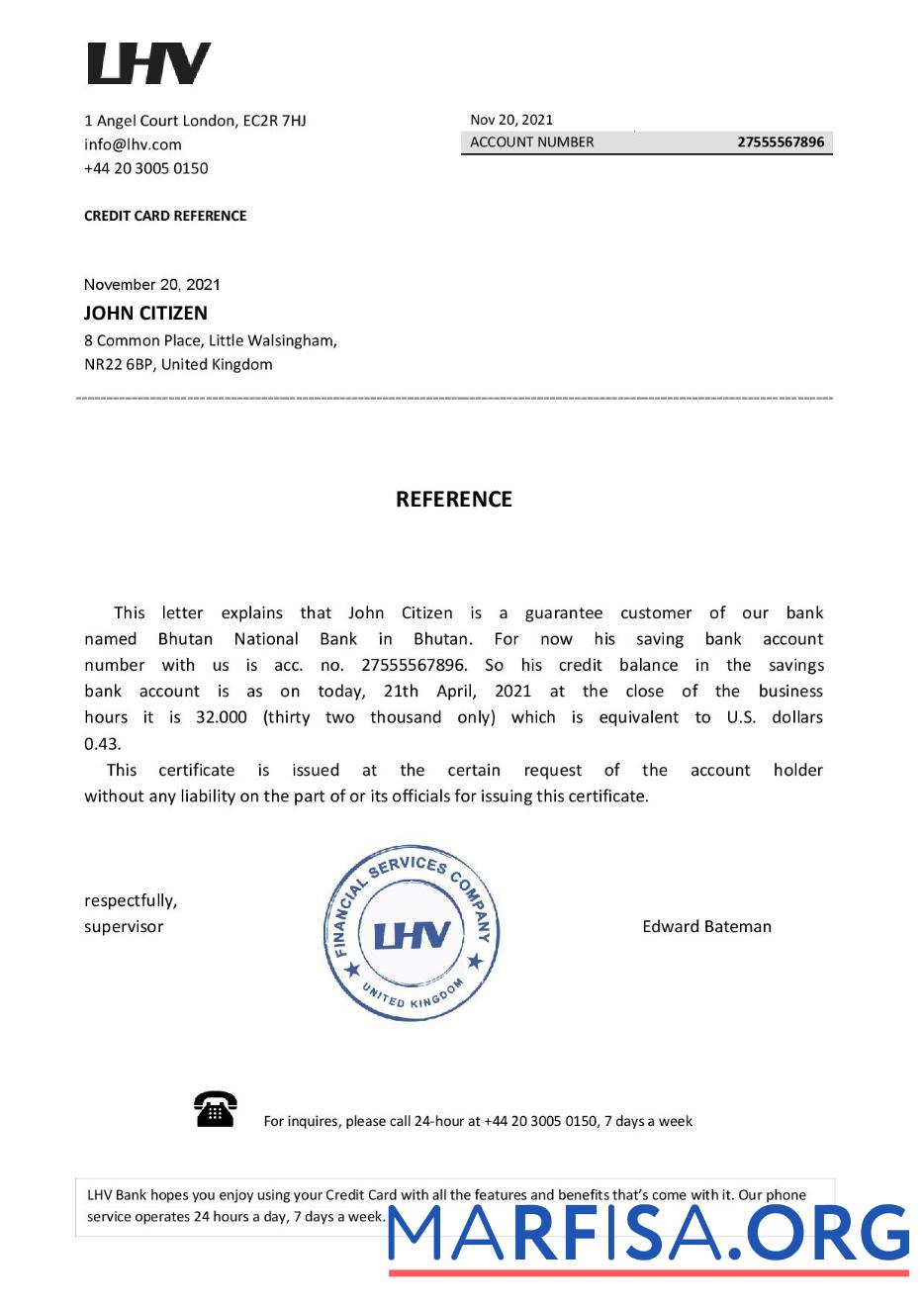 Великобритания LHV Баланс Справка предпросмотр