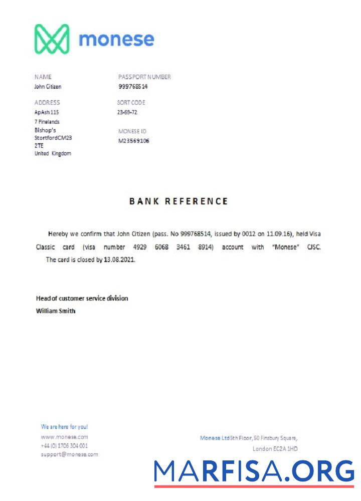 Великобритания Monese closure Справка дизайн