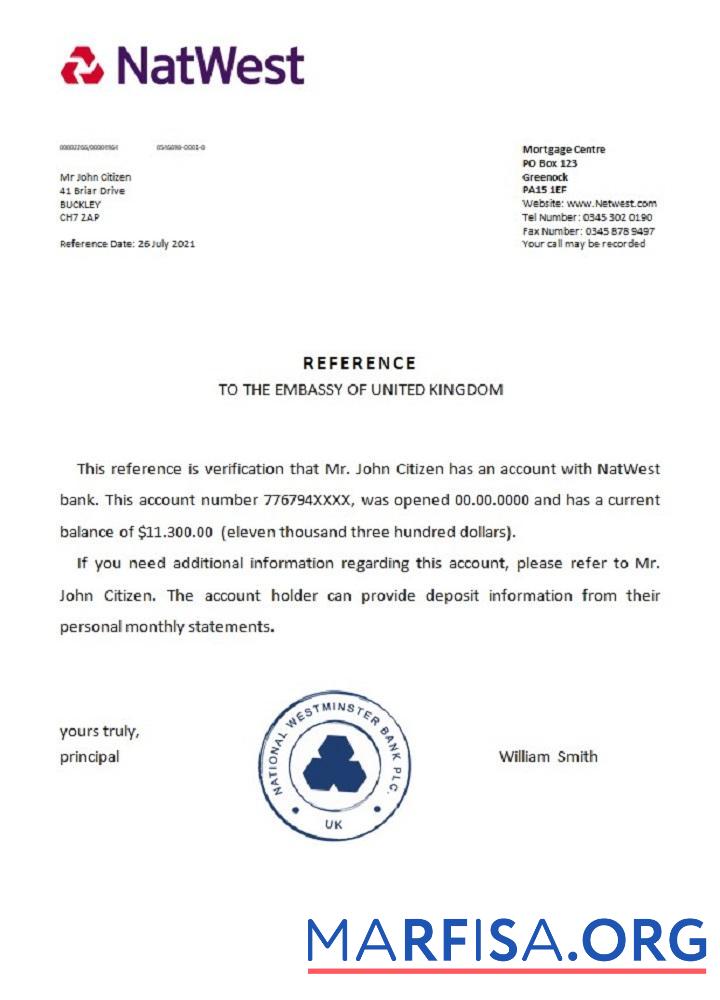 Великобритания Natwest Справка макет