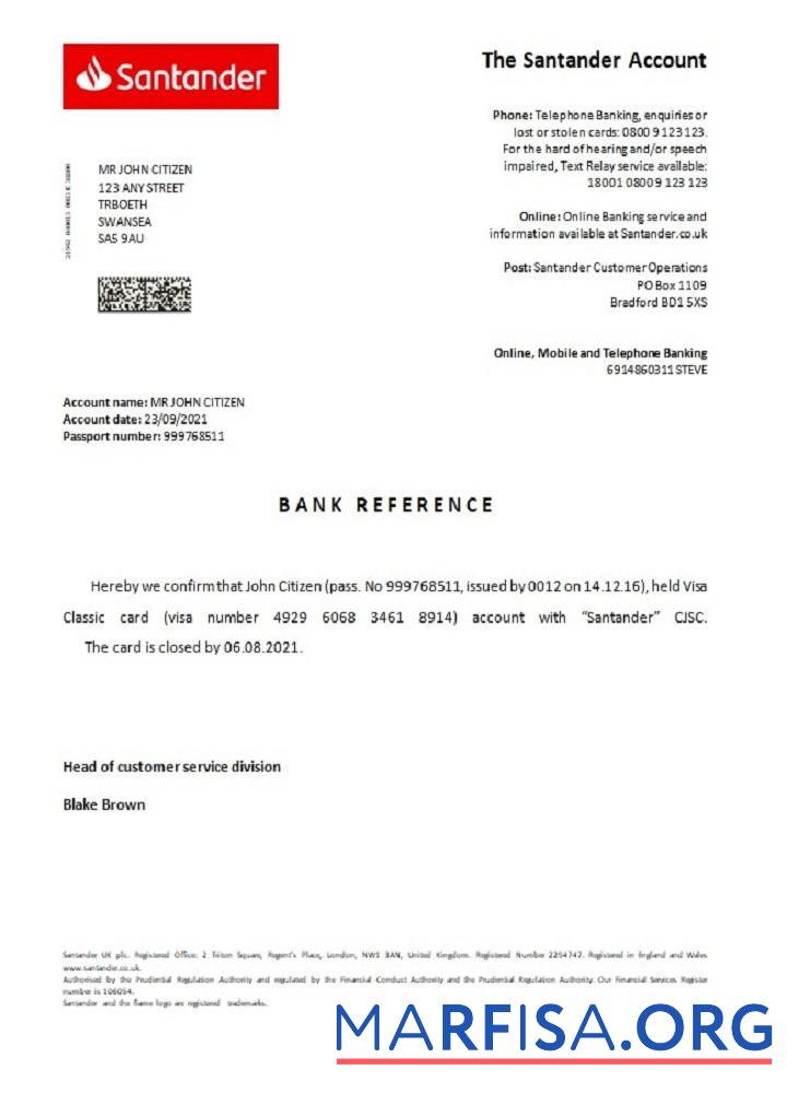 Великобритания Santander closure Справка макет