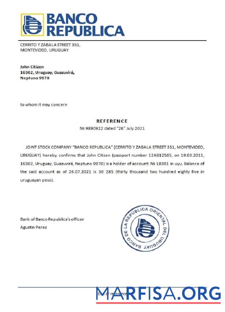Уругвай Banco Repu╠üblica Справка предпросмотр