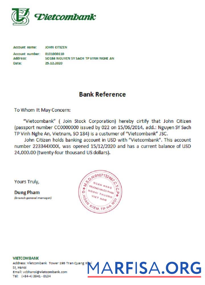 Вьетнам Vietcombank Справка дизайн