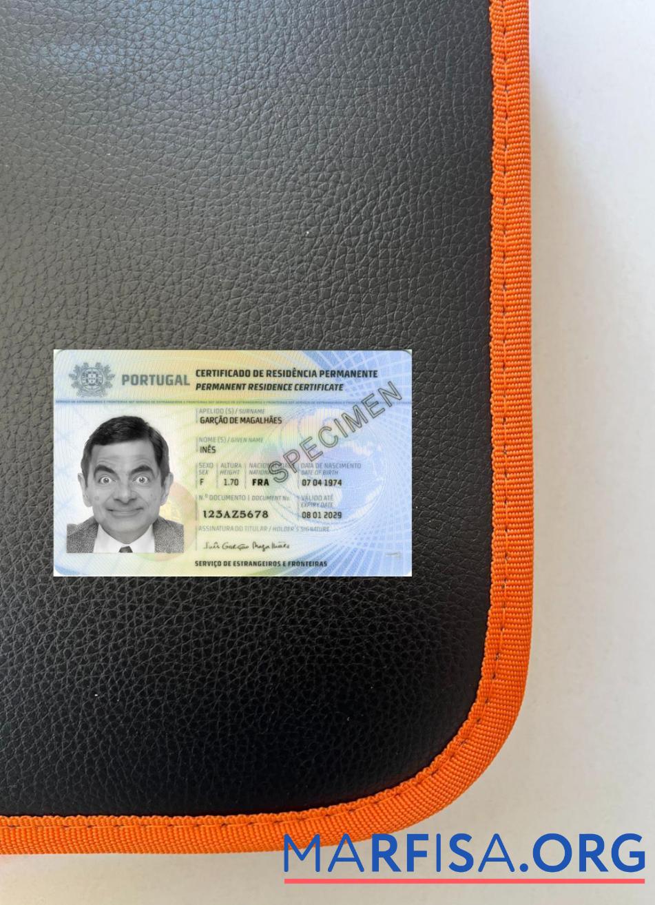 Португалия permanent Резиденция Сертификат фотообраз Лицевая сторона шаблон